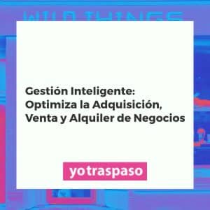 Ilustración de gestión inteligente de negocios con engranajes, lupa y gráficos, simbolizando estrategias de adquisición, venta y alquiler de empresas.