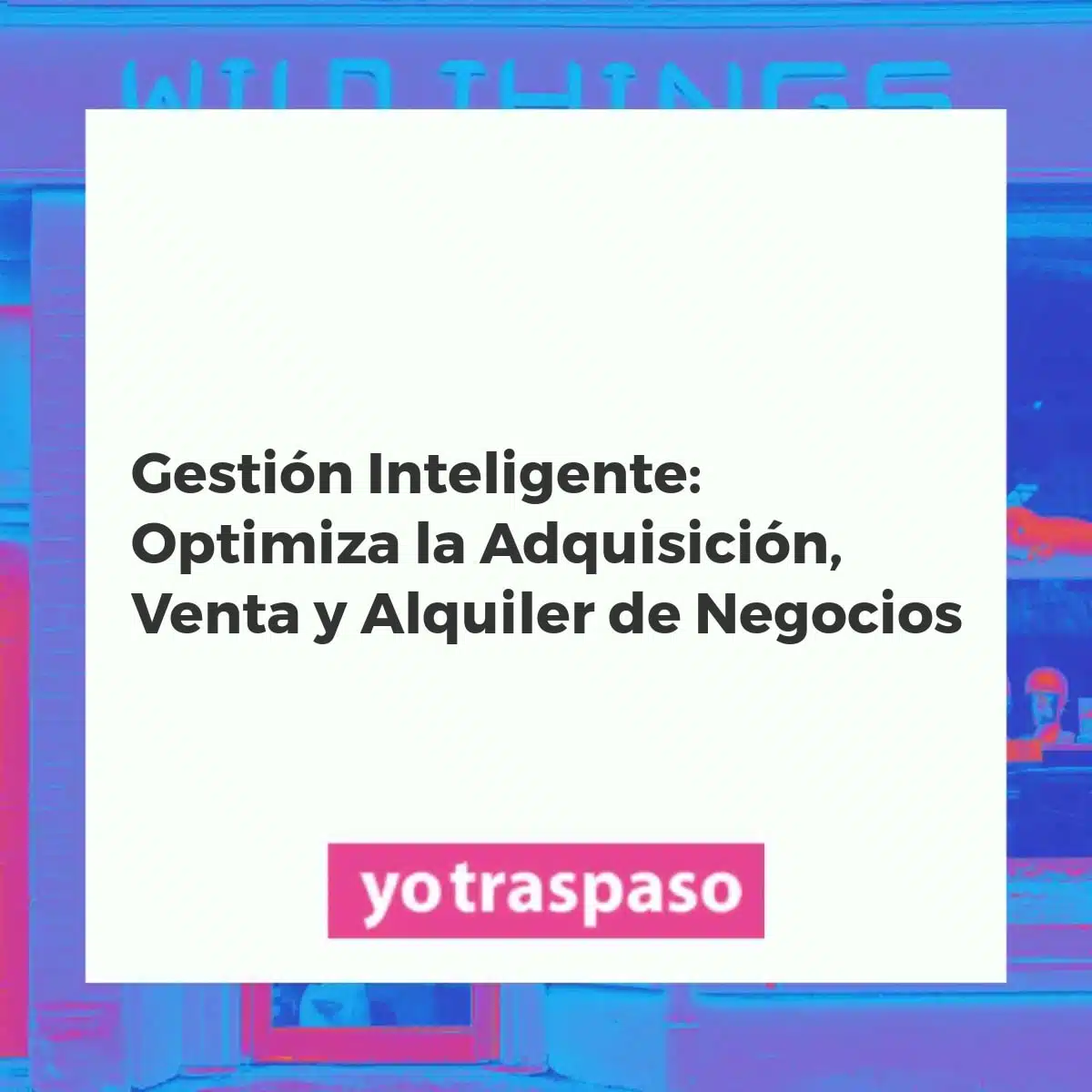 Ilustración de gestión inteligente de negocios con engranajes, lupa y gráficos, simbolizando estrategias de adquisición, venta y alquiler de empresas.